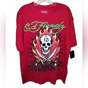 Ed Hardy Skull 13 Sword T-shirt S Red Cotton/poly NWT